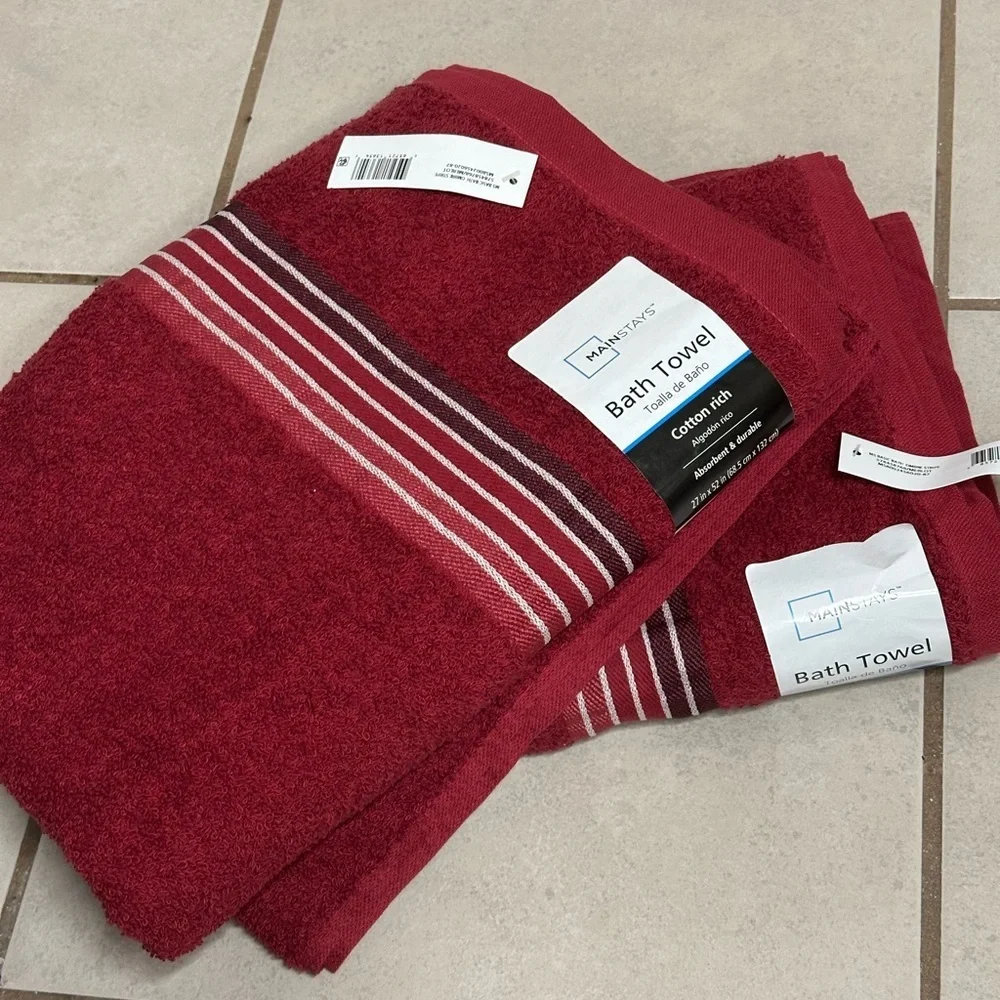 Mainstays Red 2 Bath Towels‎ cotton rich
